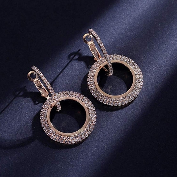 Sparkle Rose Gold Tone Circle CZ Earrings - Picture 2 of 6